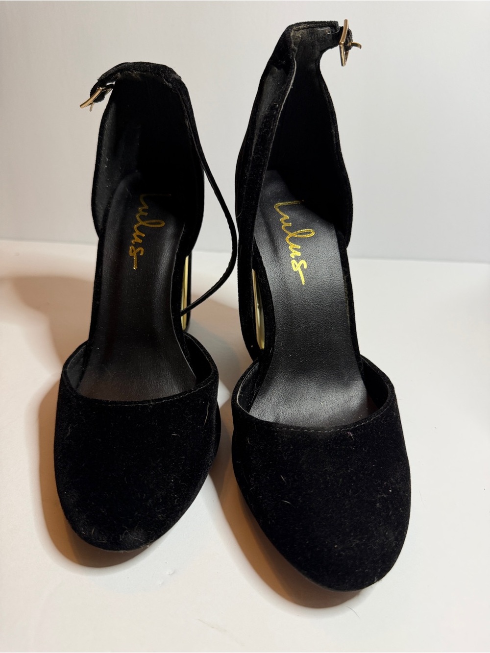 Lulu's Black Velvet Ankle-Strap Heels